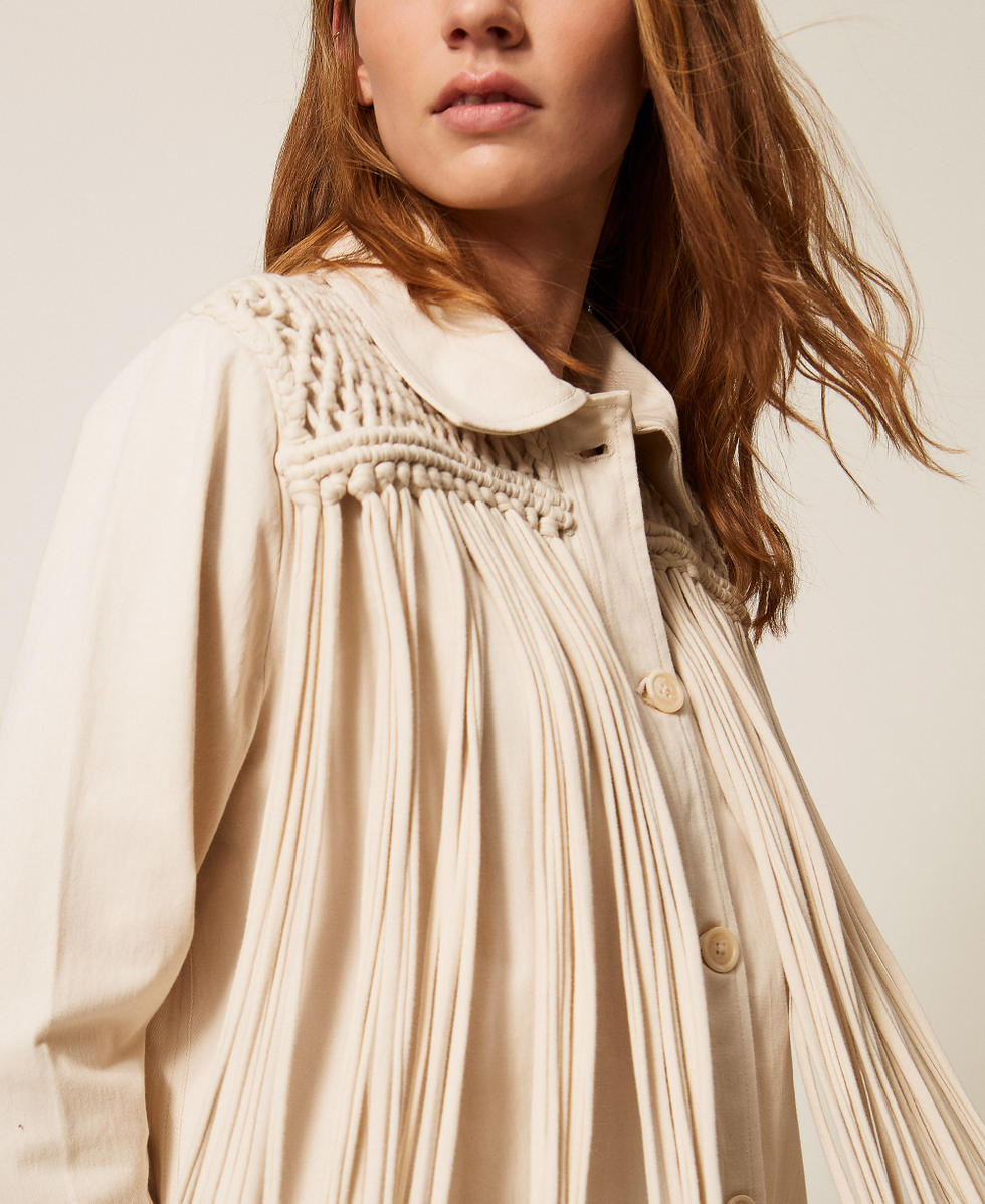 Bull denim jacket with fringes Woman, White | TWINSET Milano
