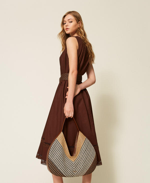 Jacquard raffia hobo bag