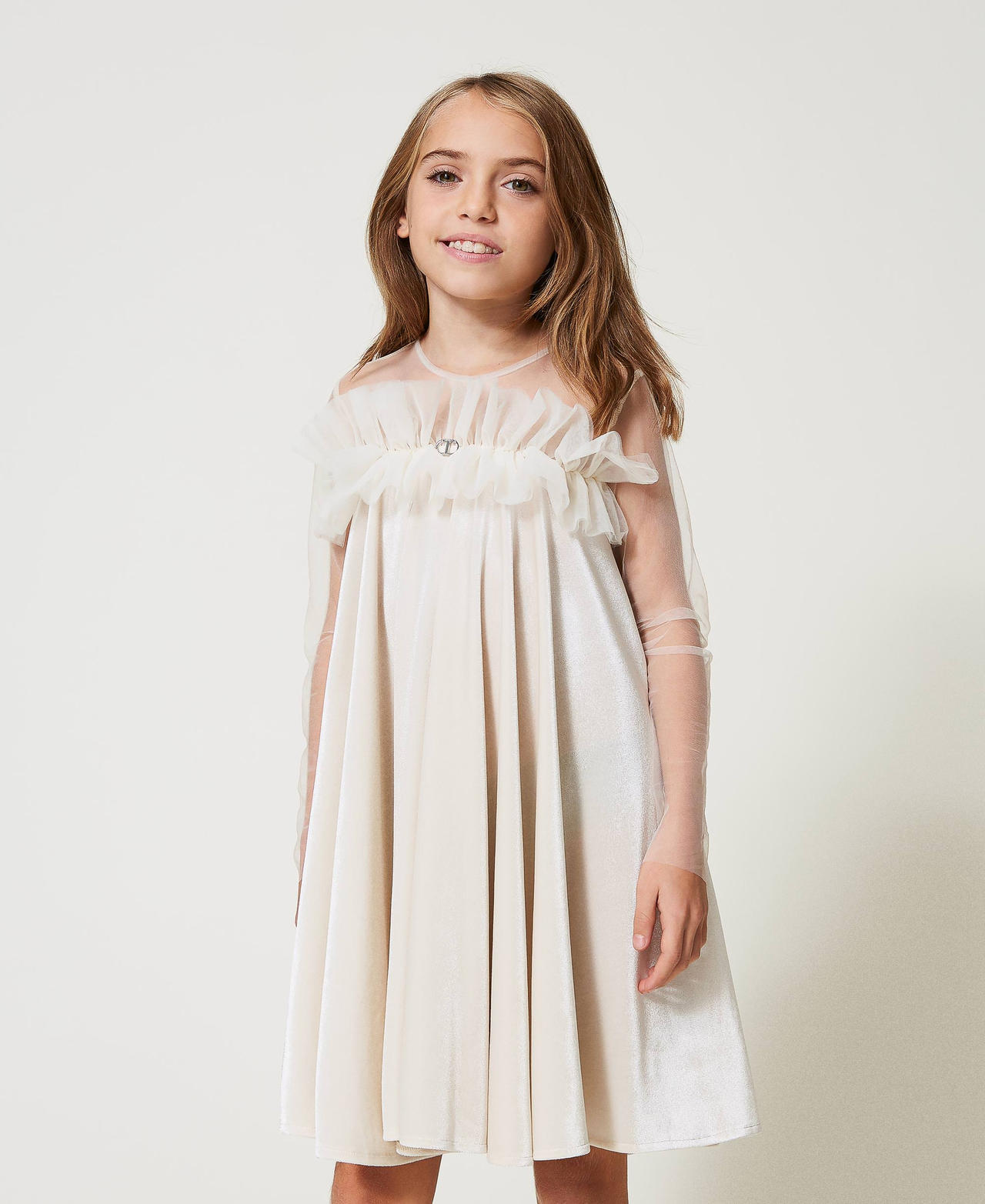 Chenille and tulle short dress Off White Girl 242GJ2101_00526_02