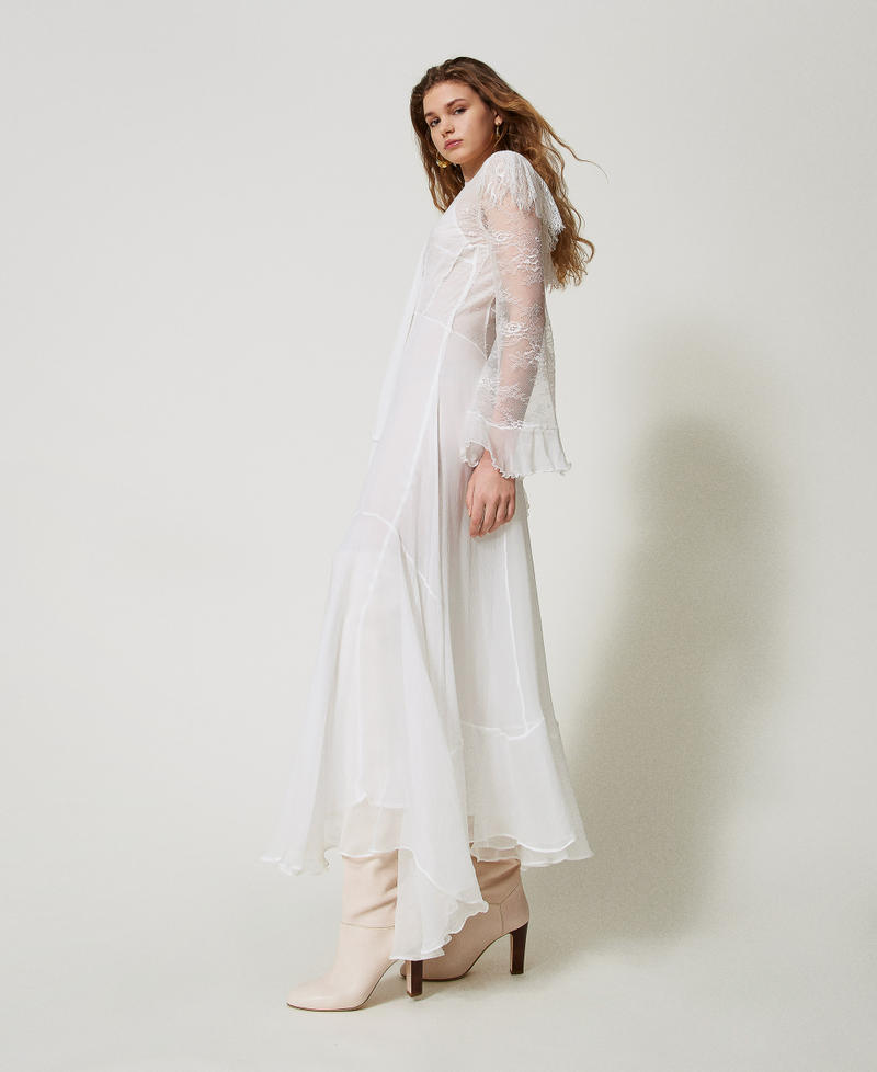 Maxikleid „Lilie“ aus Spitze und Seide Weiß Schnee Frau 251TS2091_00282_02