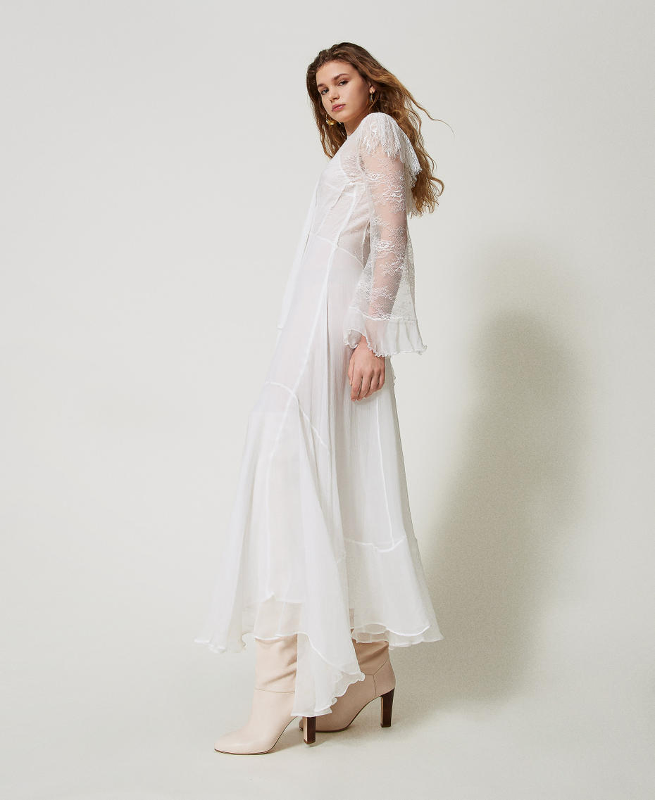 Maxikleid „Lilie“ aus Spitze und Seide Weiß Schnee Frau 251TS2091_00282_02