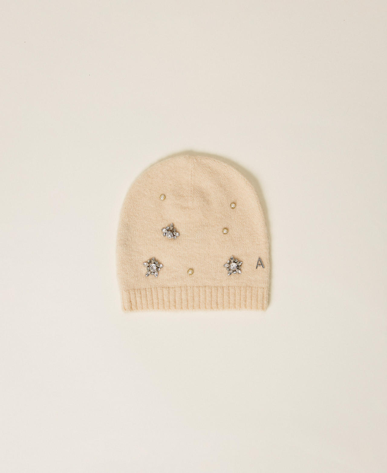 Berretto in misto alpaca con strass e perle Beige "Crystal Sand" Donna 252AA4020_12610_01
