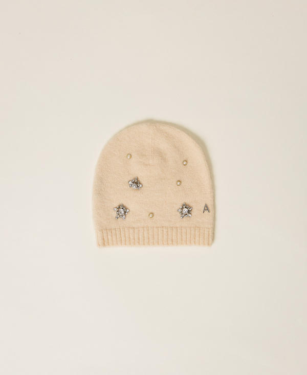 Berretto in misto alpaca con strass e perle