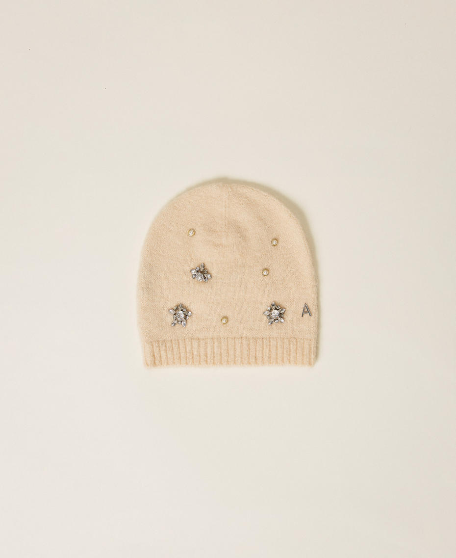 Bonnet en alpaga mélangé avec strass et perles Beige « Crystal Sand » Femme 252AA4020_12610_01