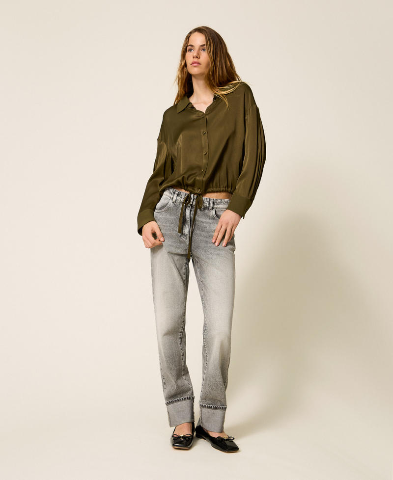 Jean droit avec revers Denim Gris Délavé Femme 252AP2430_07284_01