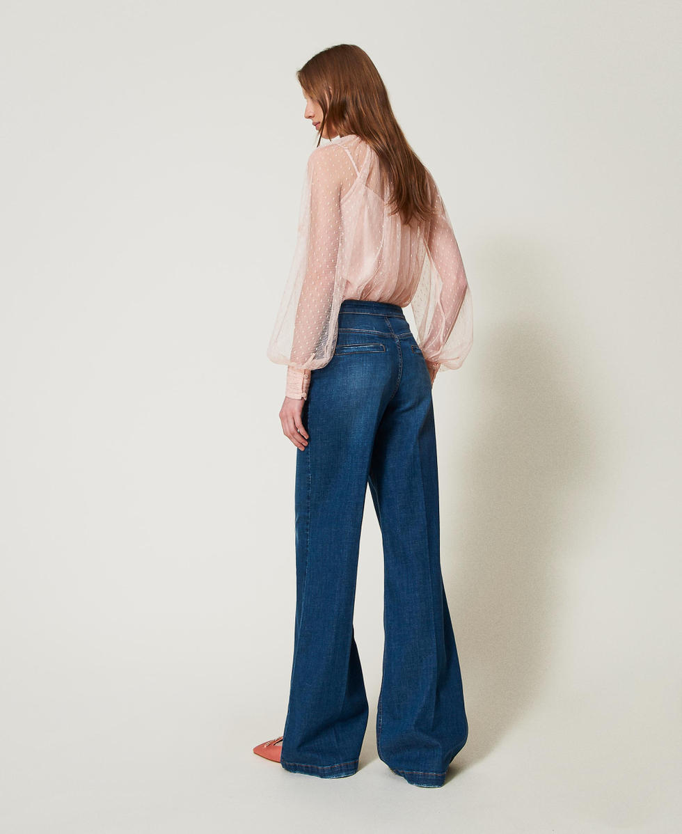 Jean &eacute;vas&eacute; avec boutons d&eacute;coratifs Bleu "Denim Moyen" Femme 251TP2574_01611_03