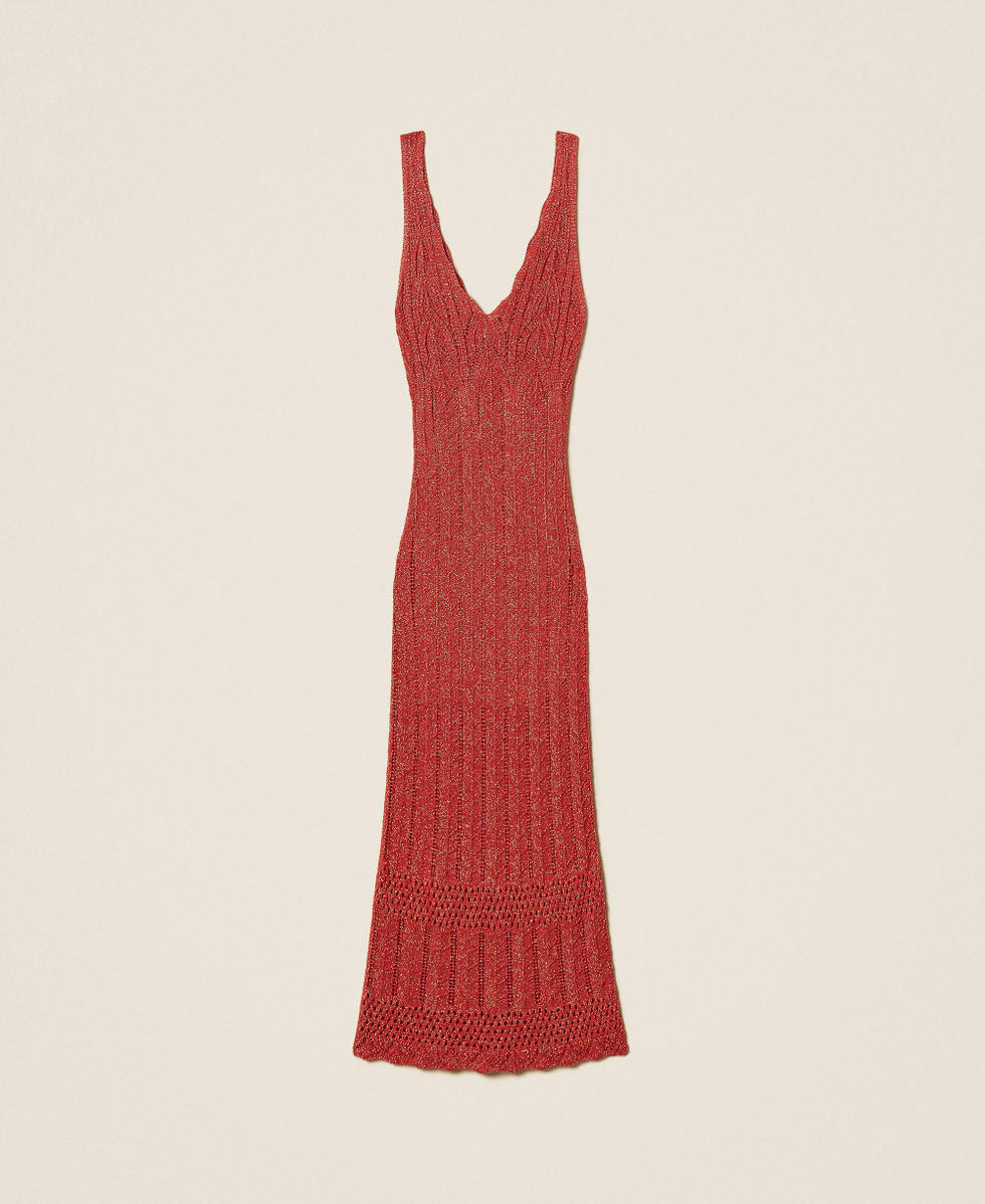Long fitted knit dress with lurex