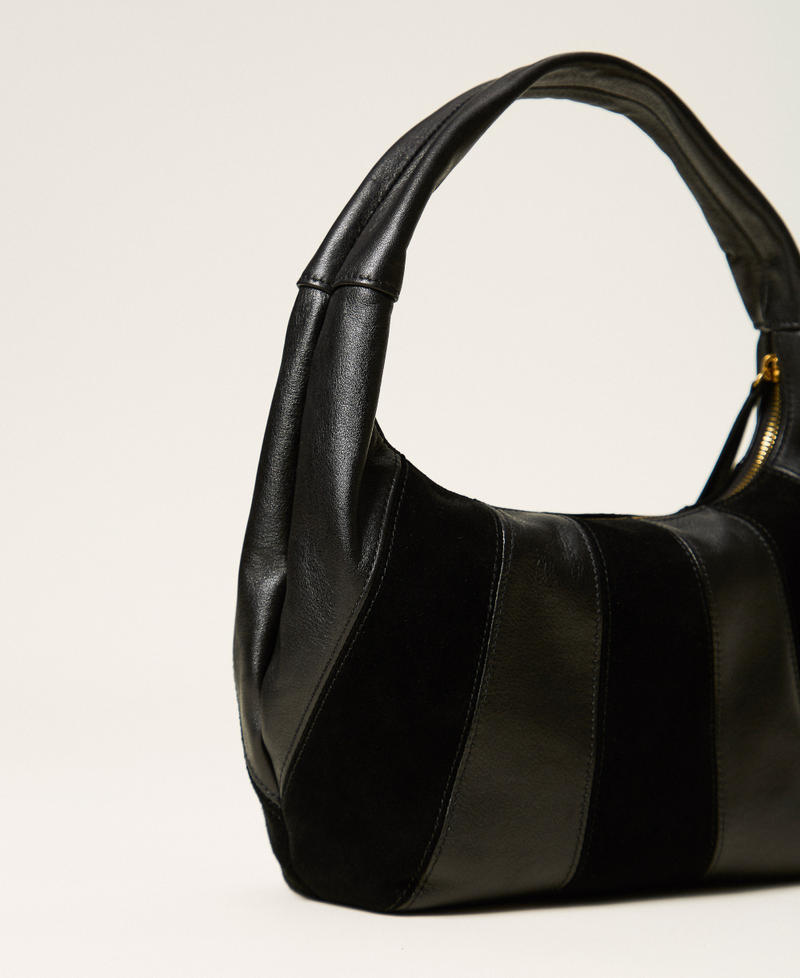 Hobo-Tasche aus Veloursleder und Leder Schwarz Frau 262TD8201_00006_03