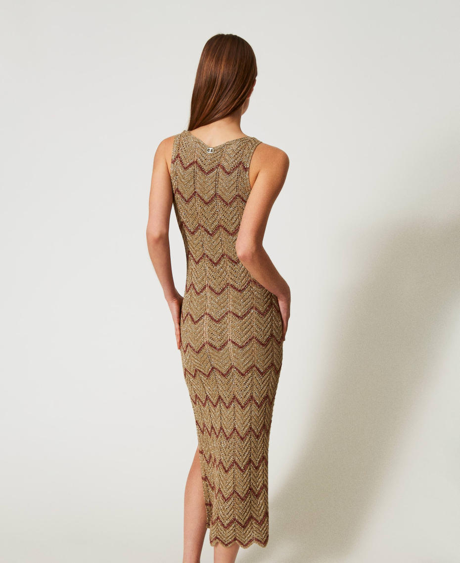 Midi dress in two-tone knit Two-tone Lurex Golden Green/Amber Brown Woman 251TT3197_12528_03