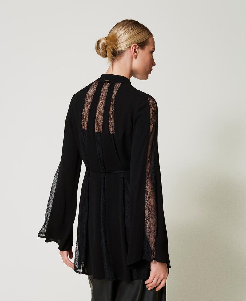 Crêpe tunic with lace Black Woman 251TP2414_00006_04