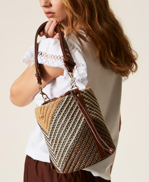 Borsa a secchiello jacquard in rafia