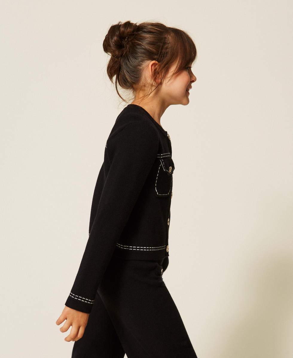 Strickjacke mit Nahtdetails Schwarz / "Schneewei&szlig;e" Steppn&auml;hte M&auml;dchen 262GJ3020_13894_02