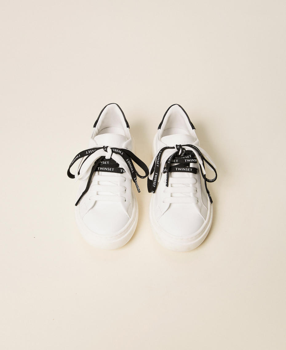 Baskets en cuir avec logo Bicolore Blanc Cass&eacute;/Noir Fille 262GCJ032_10973_04