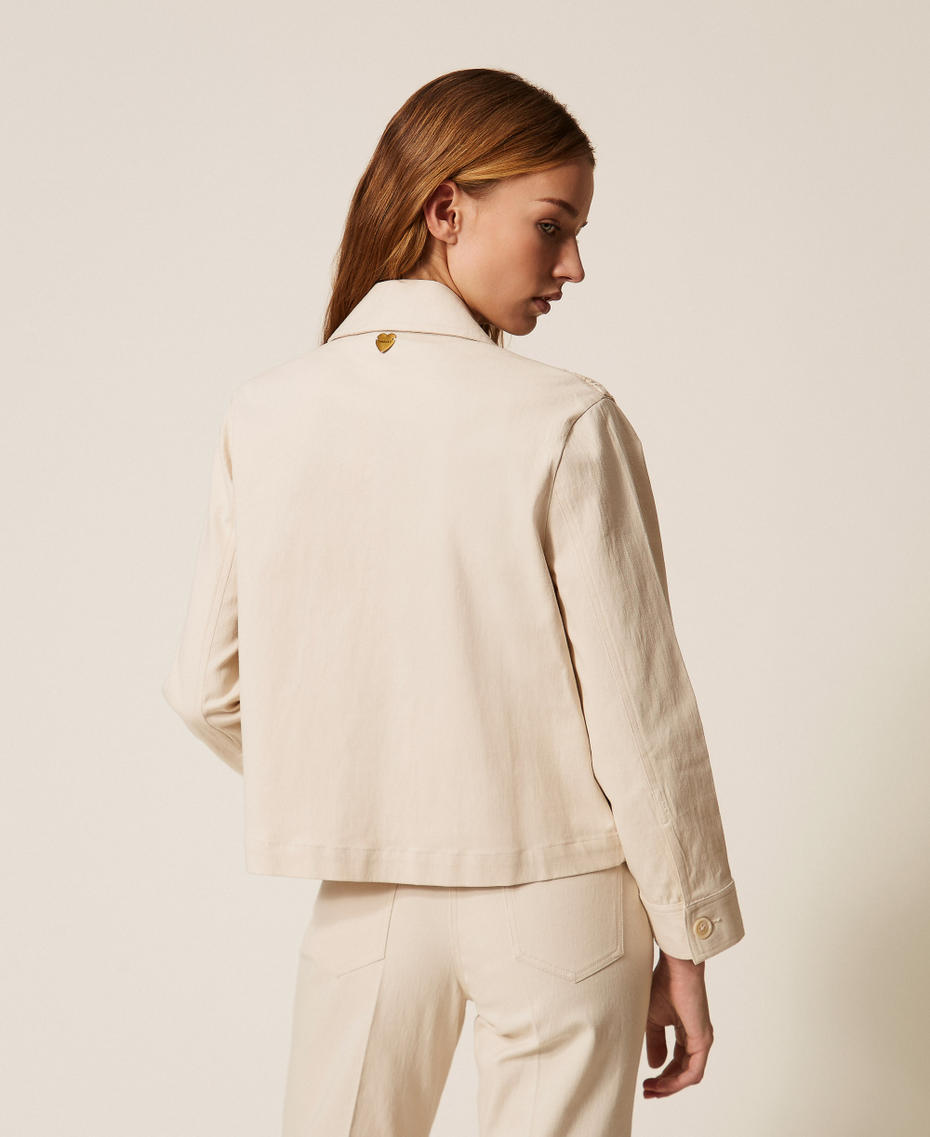 Bull denim jacket with fringes Parchment White Woman 261LB2JAA_00461_04