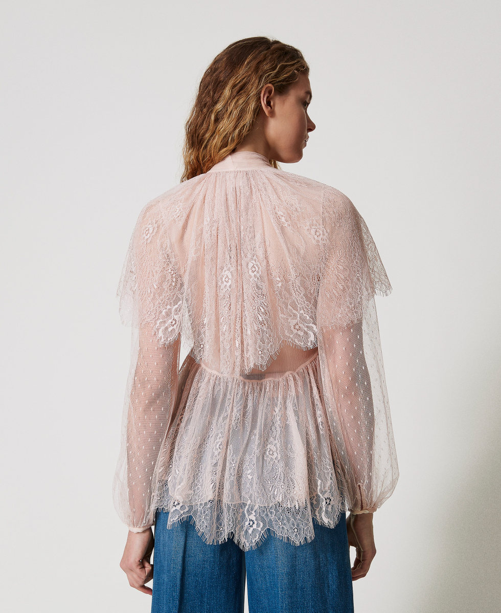 Blouse in plumetis tulle and lace