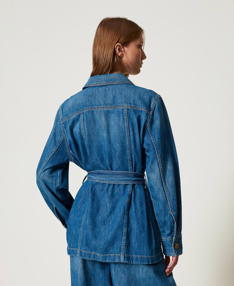Safari-style denim jacket with belt "Mid Denim" Blue Woman 251TP2610_01611_03