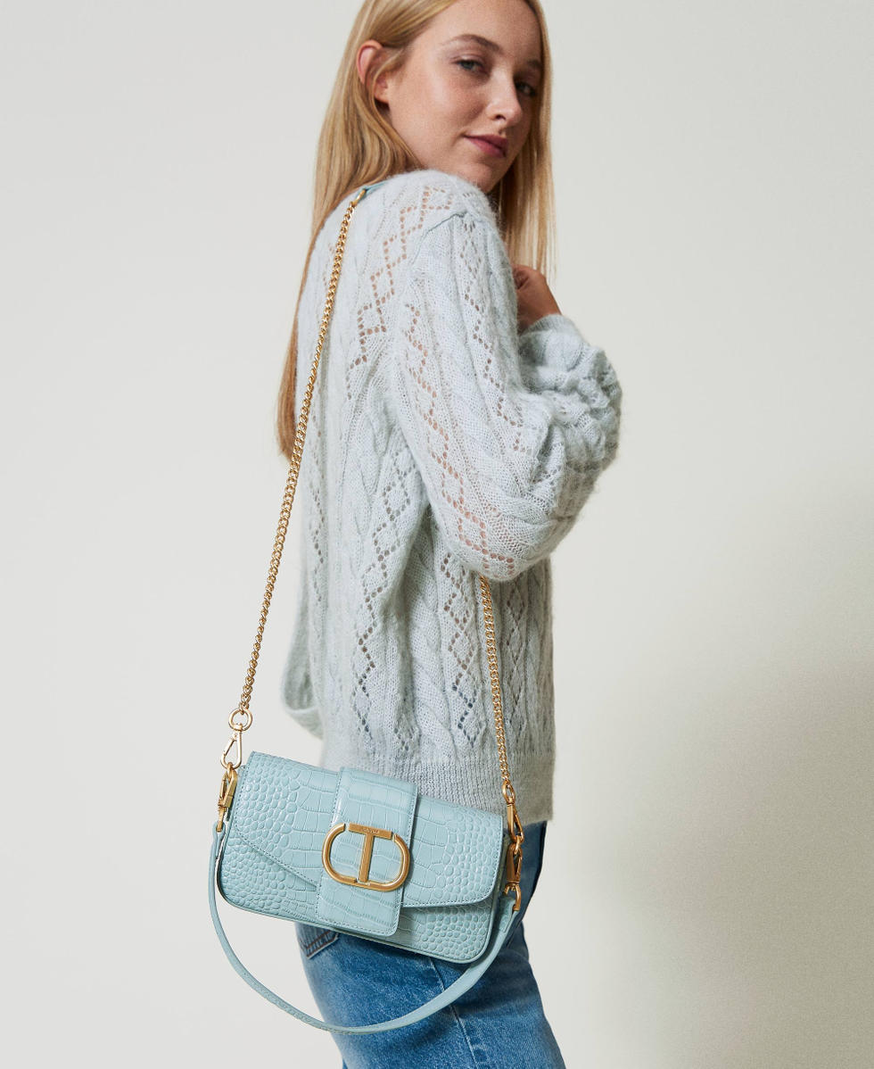 Amie small croc print shoulder bag Woman Light blue TWINSET Milano