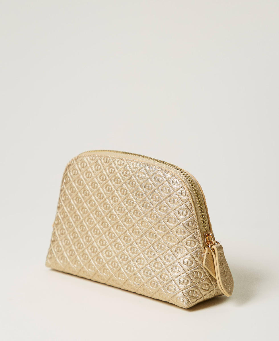 Domed beauty pouch with Oval T all over Yellow Gold Woman 251TH7042_10366_02