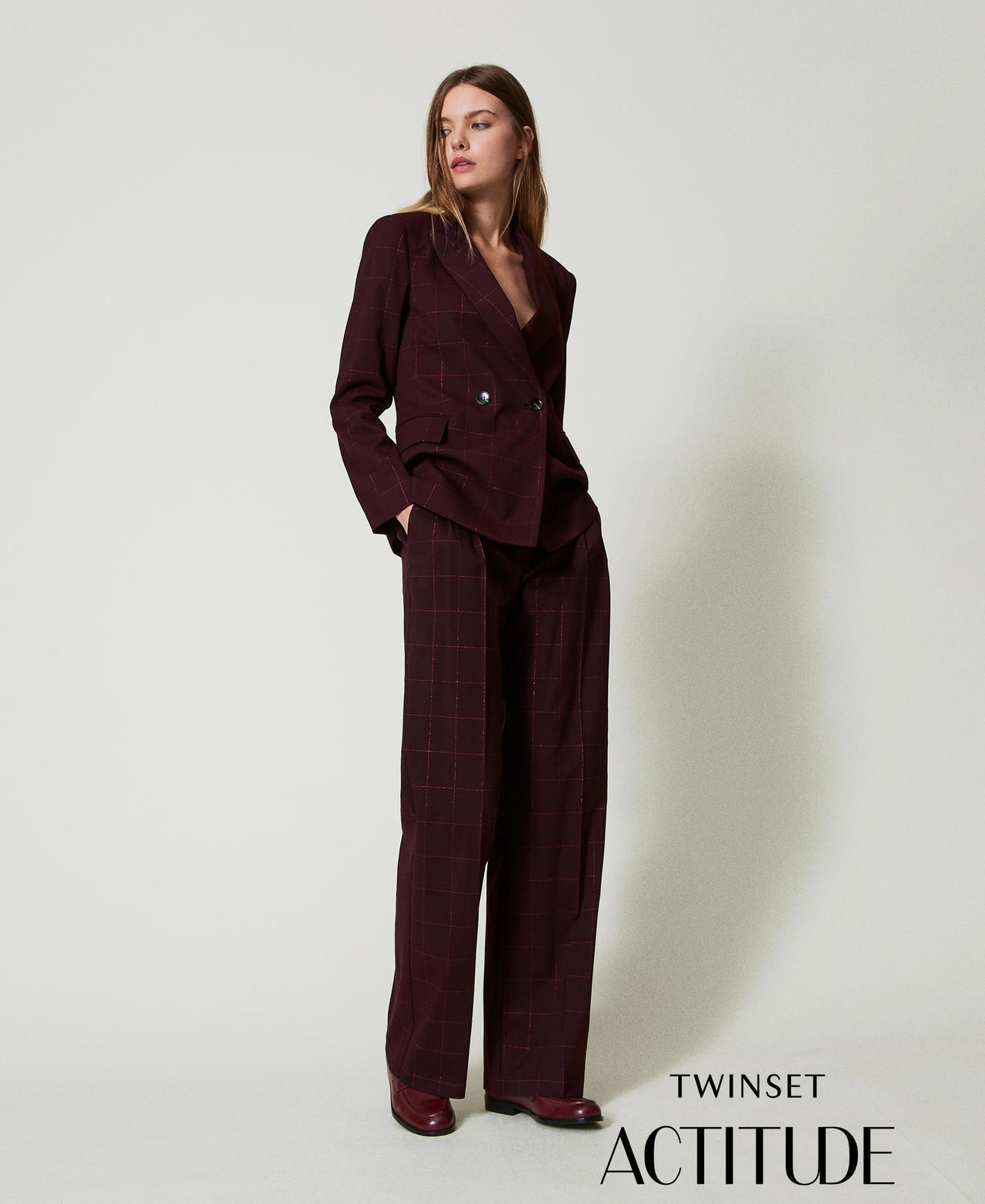 Pantaloni a palazzo check con lurex Potent Purple Donna 242AT2165_11963_01