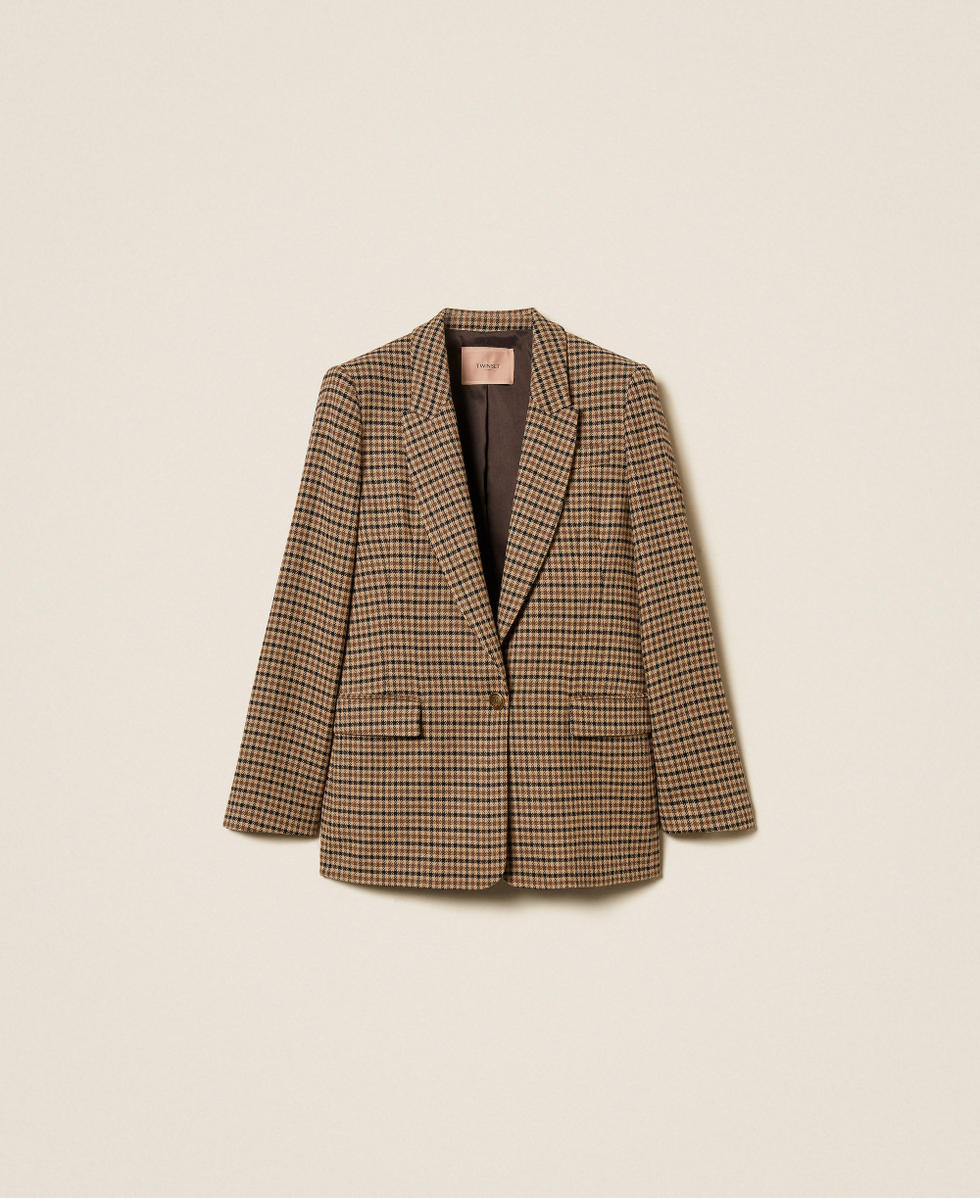 Wool blend chequered blazer