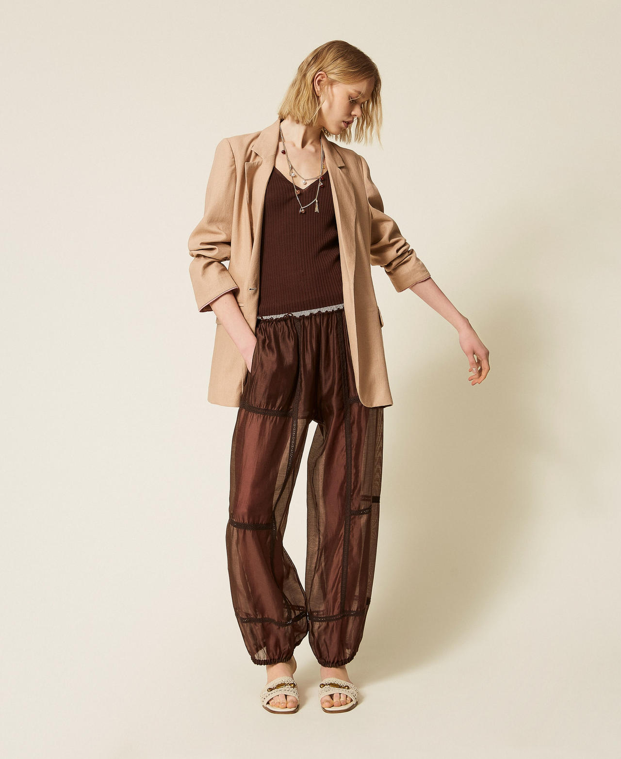 Pantalon de jogging en voile avec dentelle