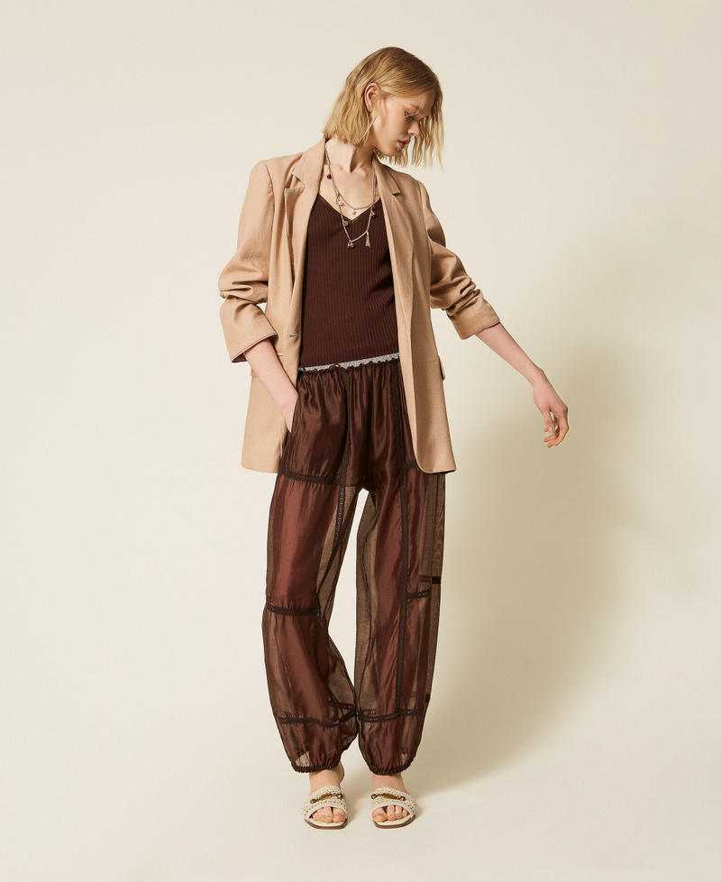 Voile joggers with lace Coffee Liqueur Woman 261TF2041_12110_01