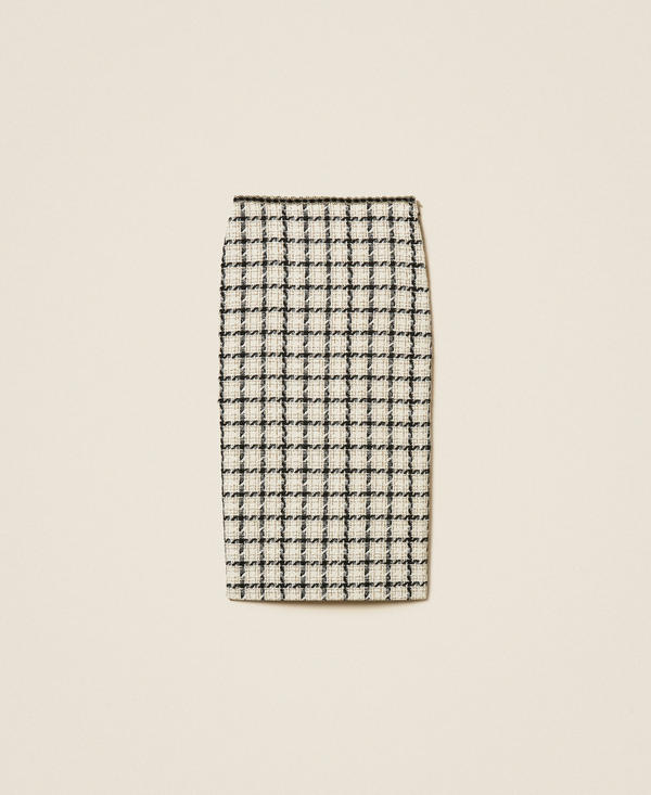Midi boucl&eacute; skirt with check pattern