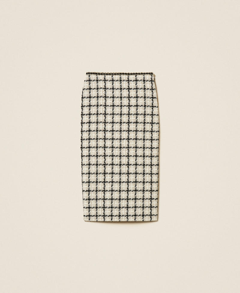 Midi boucl&eacute; skirt with check pattern Grey/Black/Gold Check Boucl&egrave; Woman 262TP2754_13859_S0