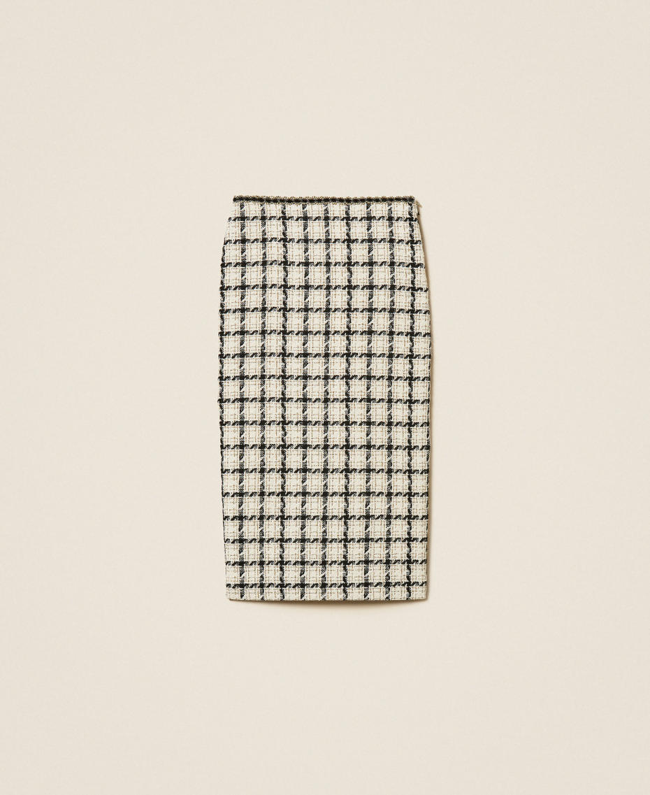 Midi boucl&eacute; skirt with check pattern Grey/Black/Gold Check Boucl&egrave; Woman 262TP2754_13859_S0