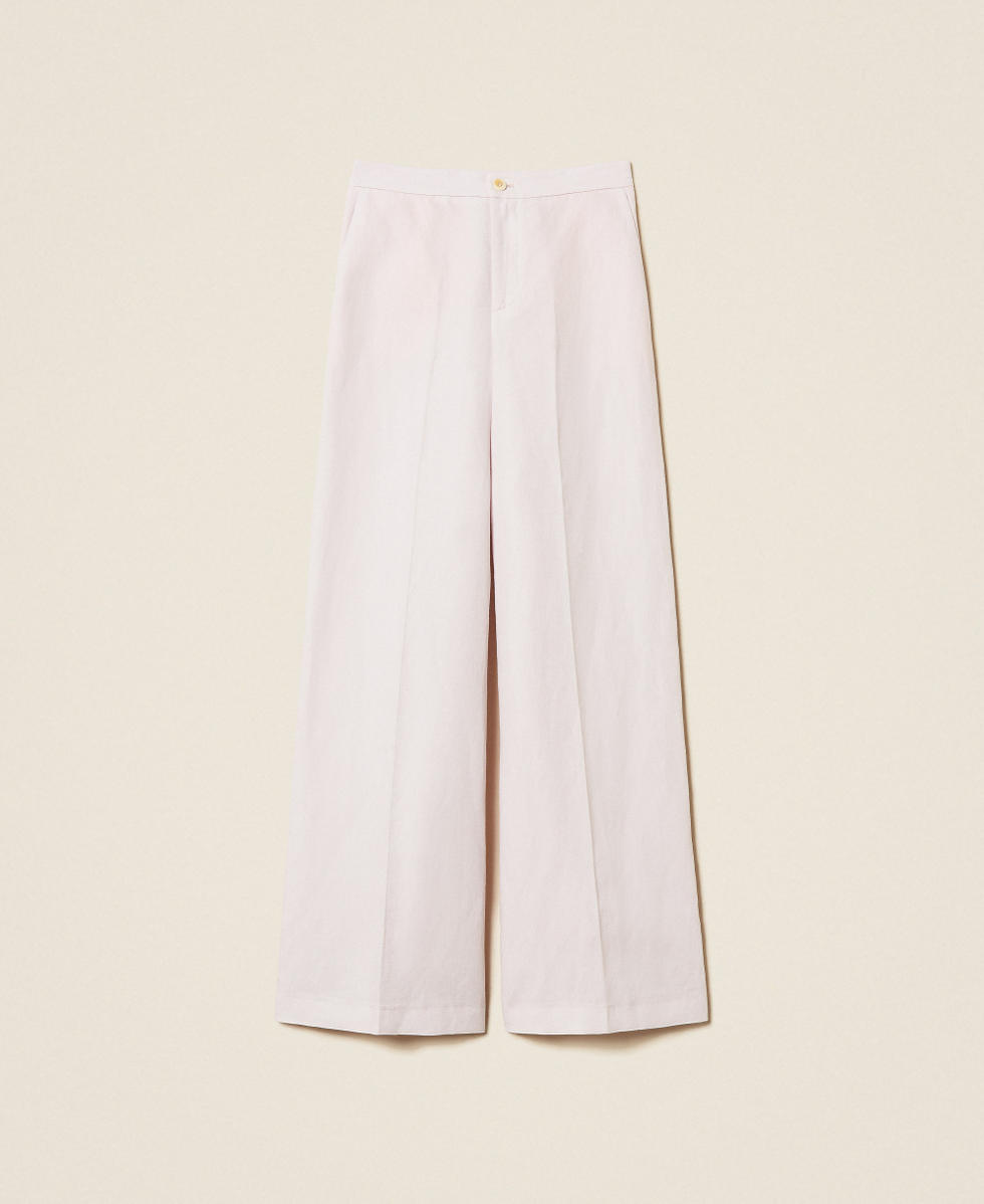 Linen blend wide leg trousers
