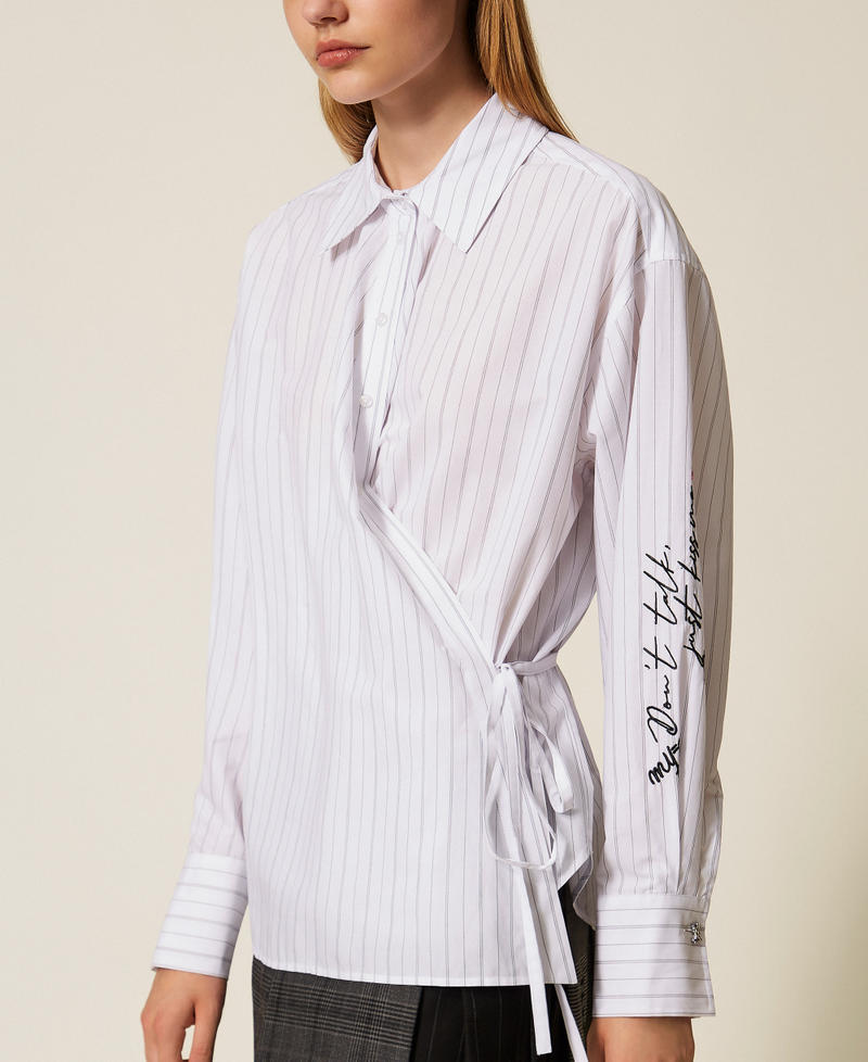 MYFO striped shirt with embroidery Two tone Papers/Grey Pinstripe Woman 252AQ2061_12883_04
