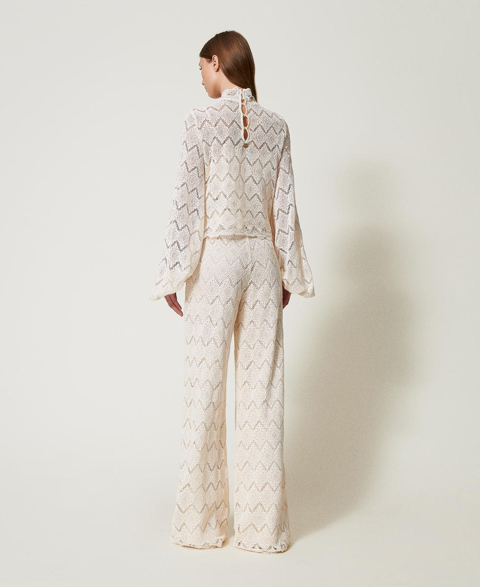 Macram&eacute; lace wide leg trousers