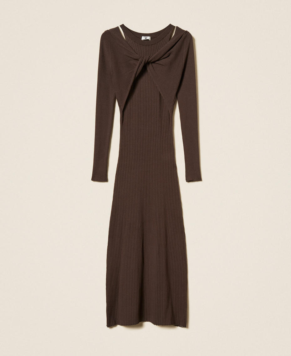 Maxikleid im Rippenstrick Mocha Frau 262LI3ECC_13677_S0