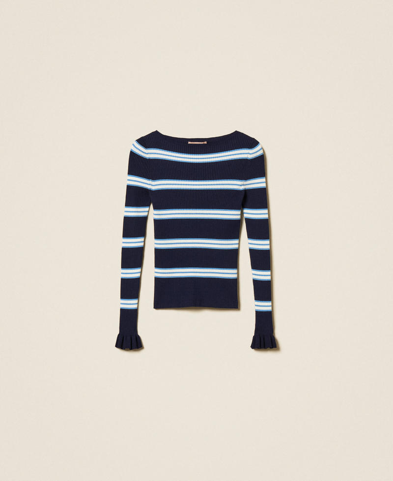 Striped jumper with ruffles Night Blue/Jasmine Blue Stripes Woman 261TP3241_13383_S0