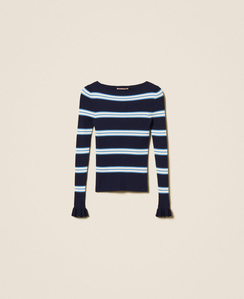 Striped jumper with ruffles Night Blue/Jasmine Blue Stripes Woman 261TP3241_13383_S0