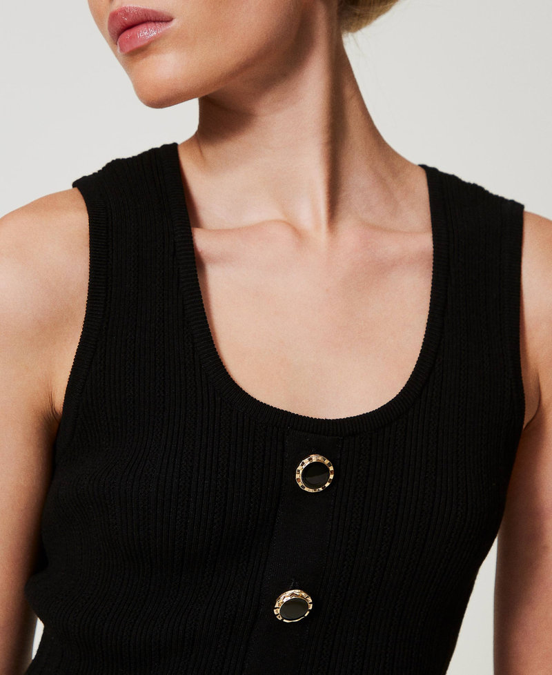Knit top with decorative buttons Black Woman 251TP3492_00006_PD