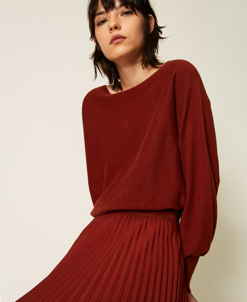 Abito lungo in maglia e cr&ecirc;pe pliss&eacute; Marrone "Cherry Wood" Donna 262TP3250_06501_05