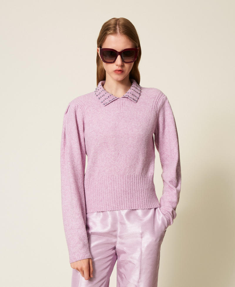 Recycled yarn polo collar jumper Fair Orchid Purple Woman 252AP3160_12560_01