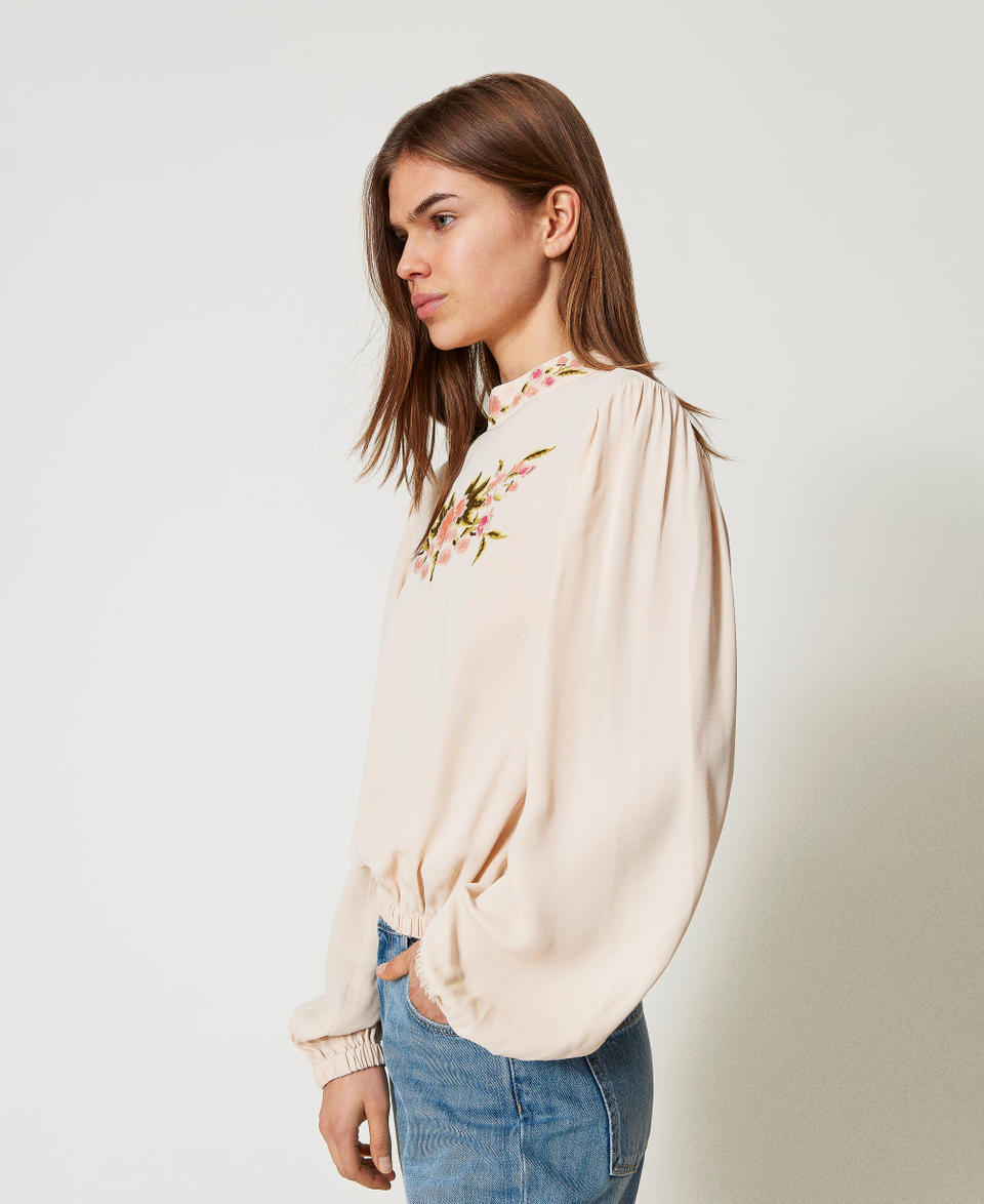 Blouse with floral embroidery Beige/Multicolour Flowers Embroidery Woman 251TP2472_12306_02