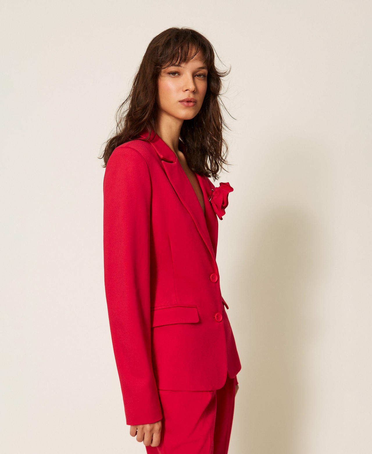 Blazer with floral brooch Magenta Red Woman 261AP2147_13160_02