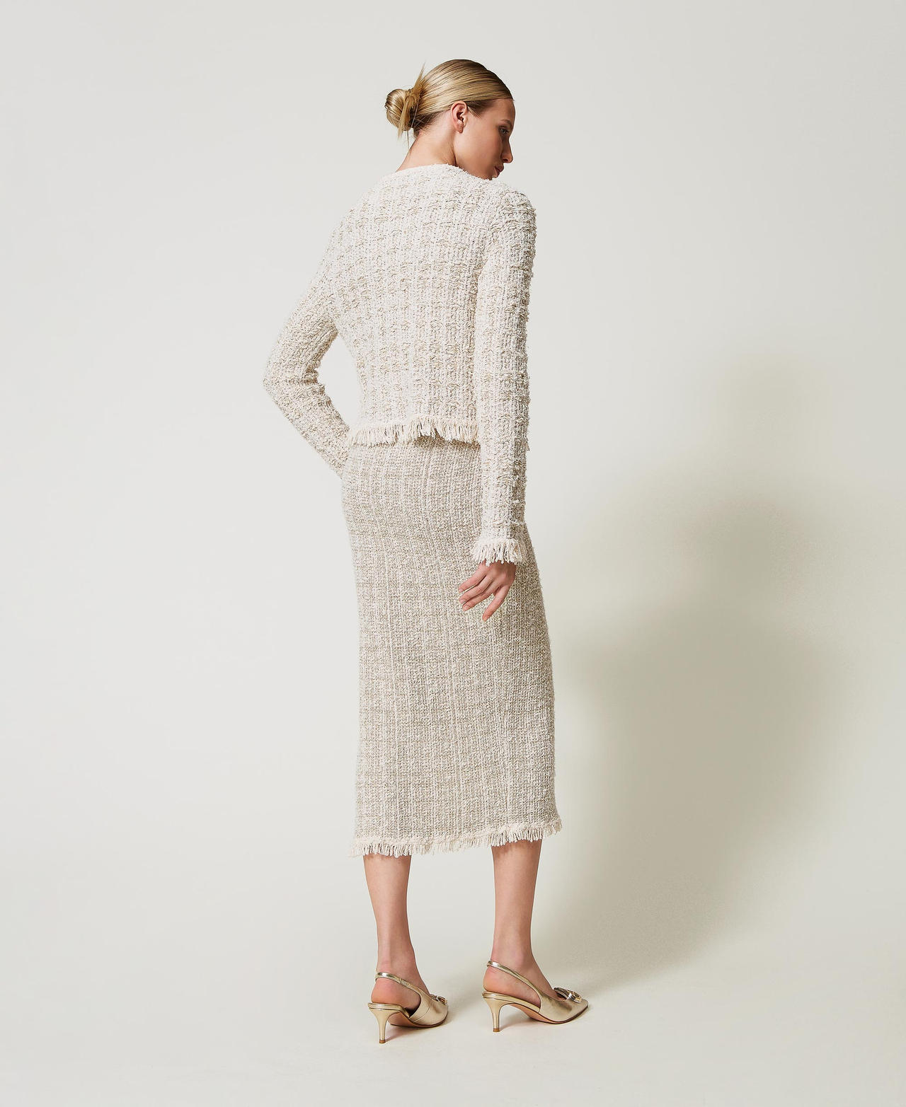 Jacquard knit skirt with lurex Snow Gold Lurex Jacquard Woman 251TP3563_12317_03