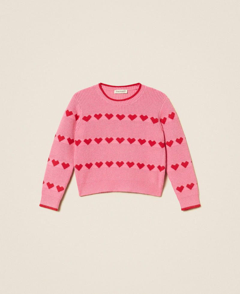 Babypullover mit Jacquardherzen Zweifarbig Azaleenpink / "Magentarot" M&auml;dchen 262GB3030_13792_S0