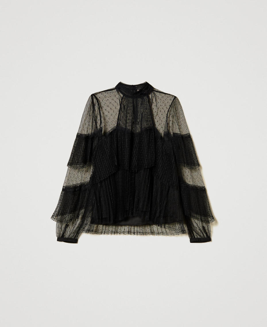 Tüllbluse mit plissierten Volants Schwarz Frau 251TP2513_00006_S0