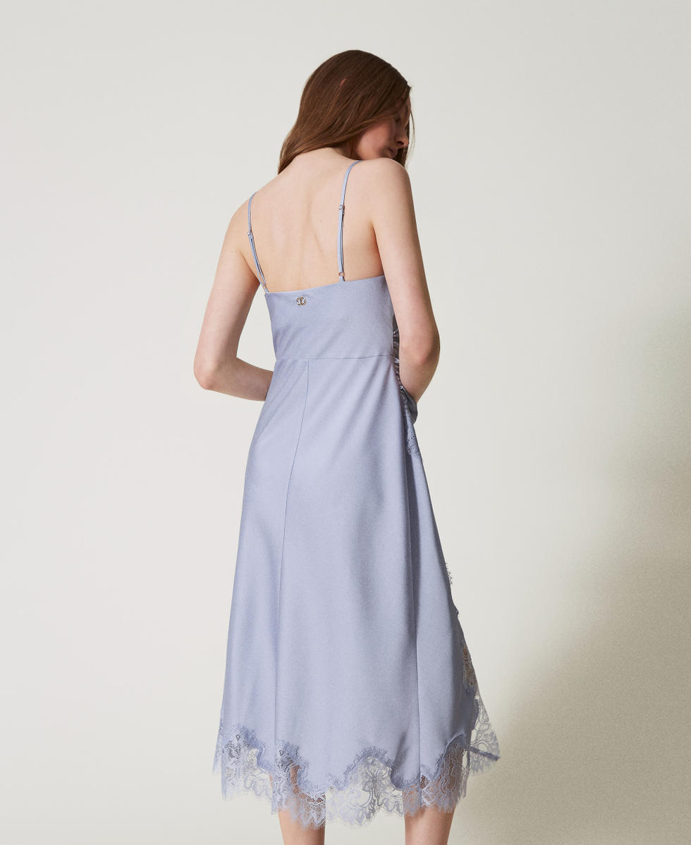 Midikleid aus Satin und Spitze Fliederbl&uuml;tenlila Frau 251TQ2012_00703_03