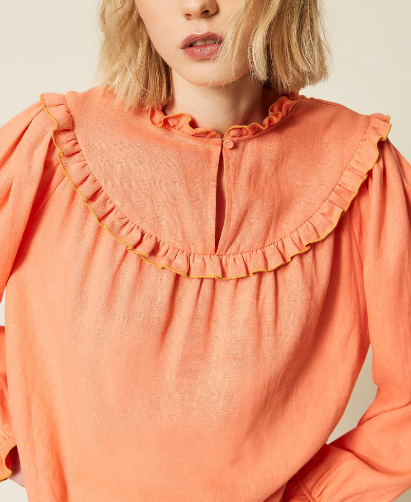 Linen blend blouse with ruffles Peach Amber Woman 261TF2025_13417_04