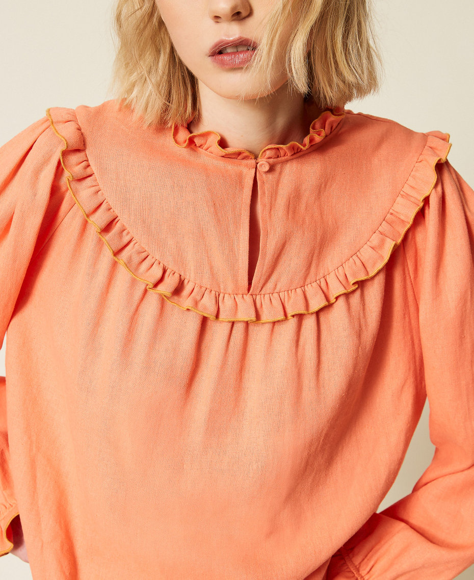 Linen blend blouse with ruffles Peach Amber Woman 261TF2025_13417_04