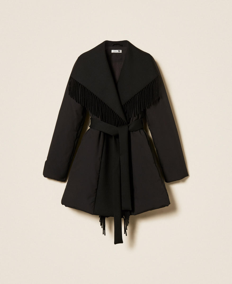Chaqueta acolchada con flecos Negro Mujer 262LI2CAA_00006_S0