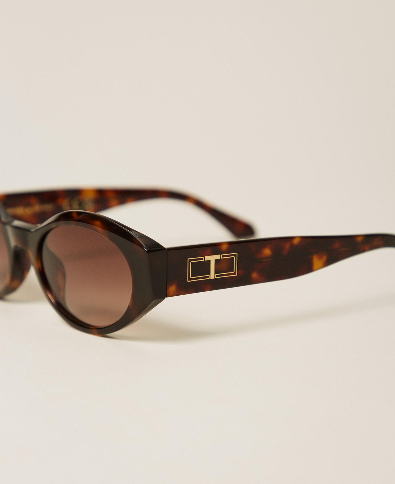Oval-shaped acetate sunglasses Dark Havana Woman 999TZ5091_14145_03