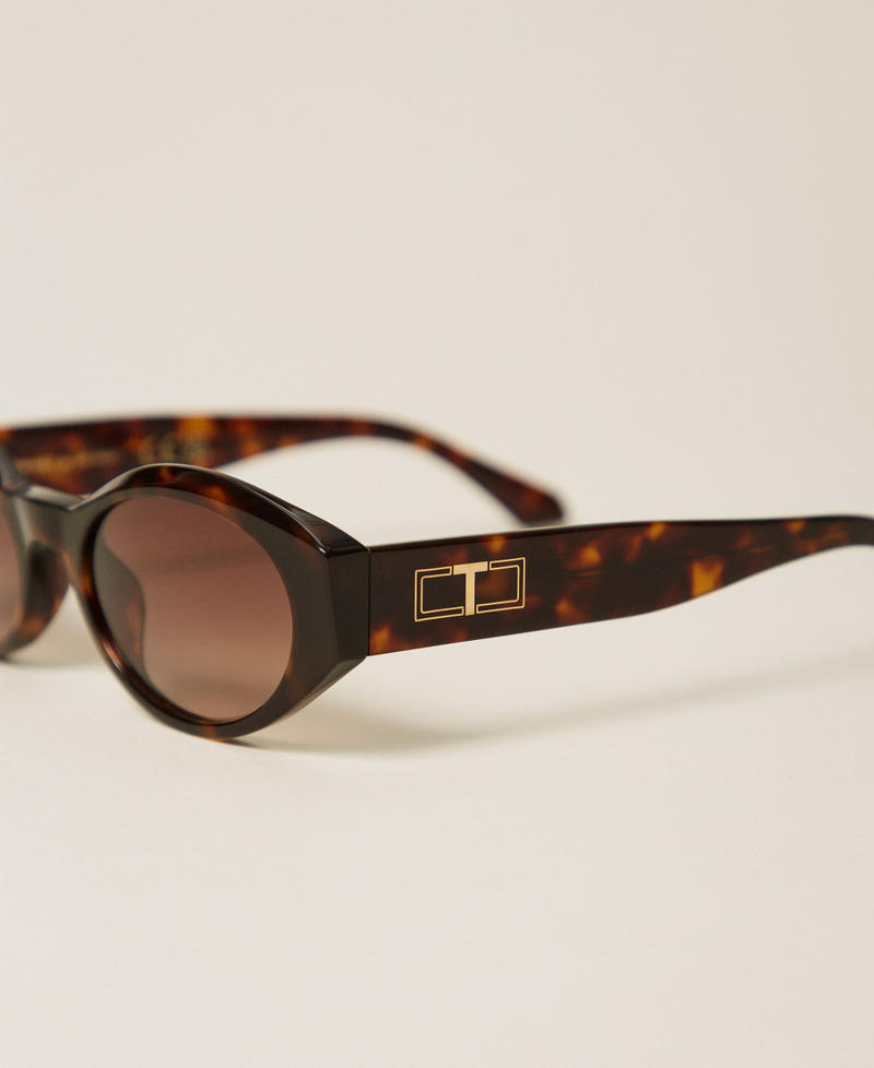 Oval-shaped acetate sunglasses Dark Havana Woman 999TZ5091_14145_03