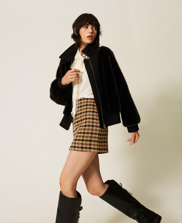 Check boucl&eacute; miniskirt